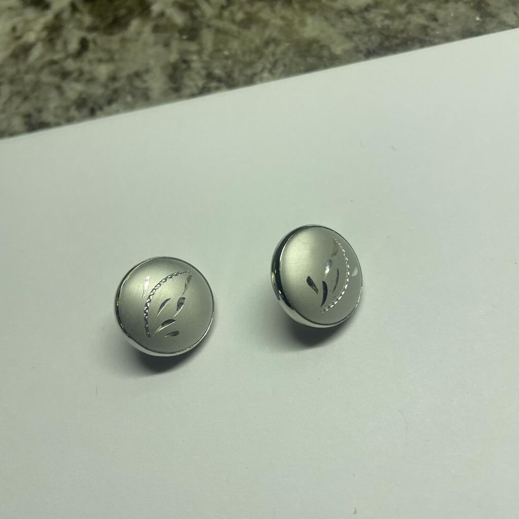 Signed Hobe Silver Tone Metal Round Earrings Clip On